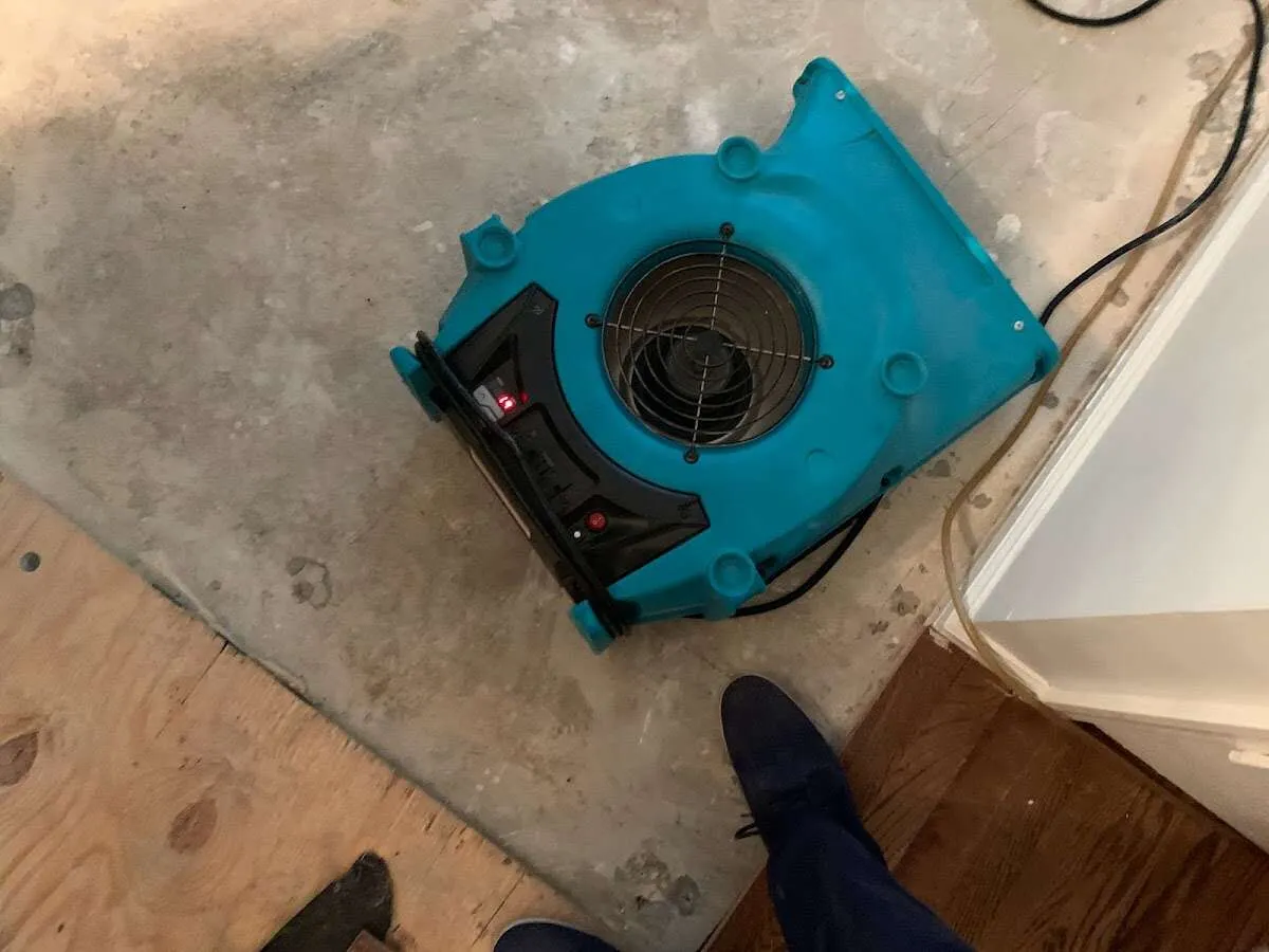 Air mover drying subfloor during Leak Detection & Repair in Mount Dora